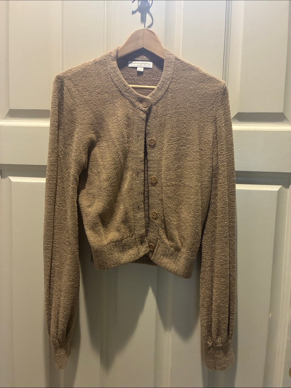 Spiritual Gangster Crewneck Button-Front Cardigan - Tan